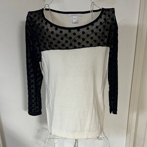 August Silk Black and White Sheer Polka Dot Blouse
